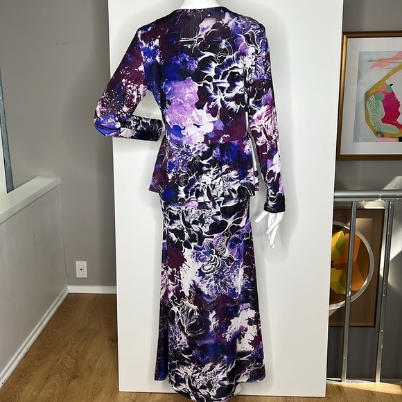 Roberto Cavalli Sz L Midi Peplum Long Sleeve Poly Lycra Dress - Picture 2 of 10